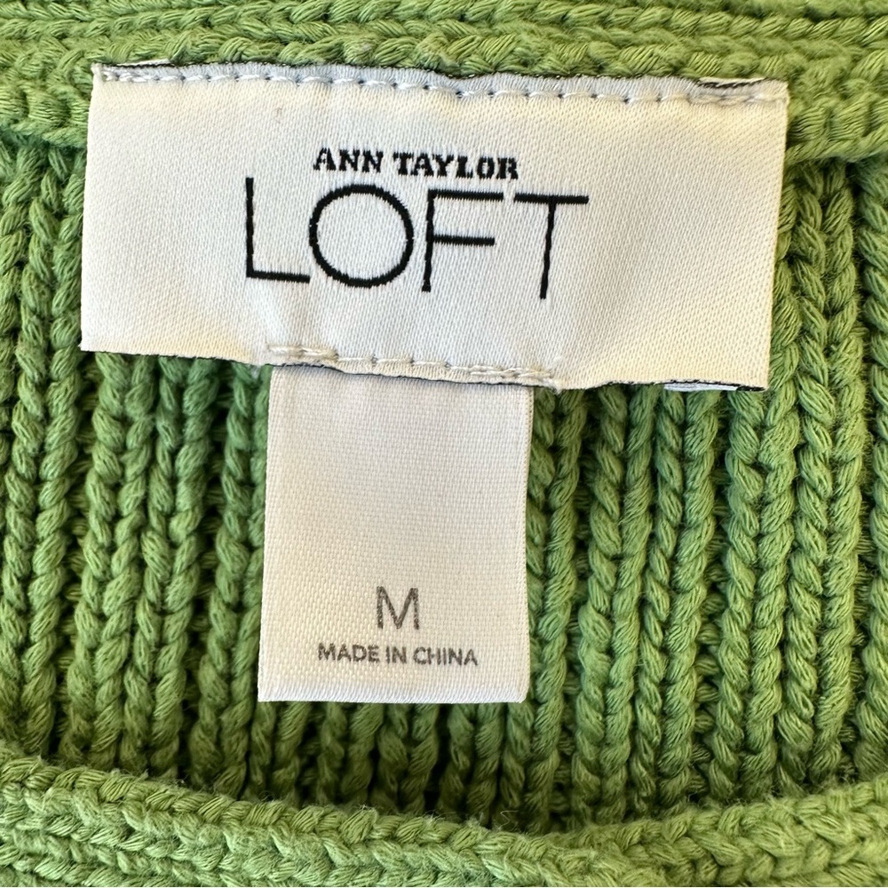 LOFT Green Ribbed Knit Button Front Cardigan Sweater Women’s Medium 3/4 Sleeve - Picture 6 of 7